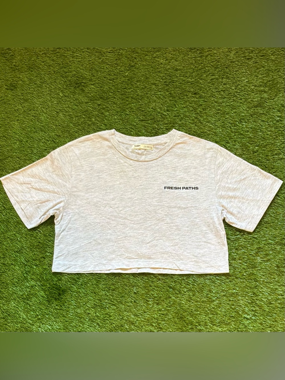 Pull&Bear Fresh Paths Grey Cropped T-Shirt Small